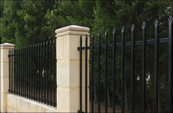 Black steel garrison security panels for residential perimeter fencing