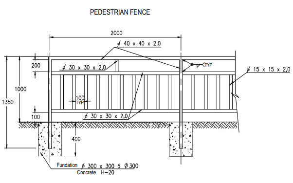 Galvanized steel pestrian fence for walkways and road corridors